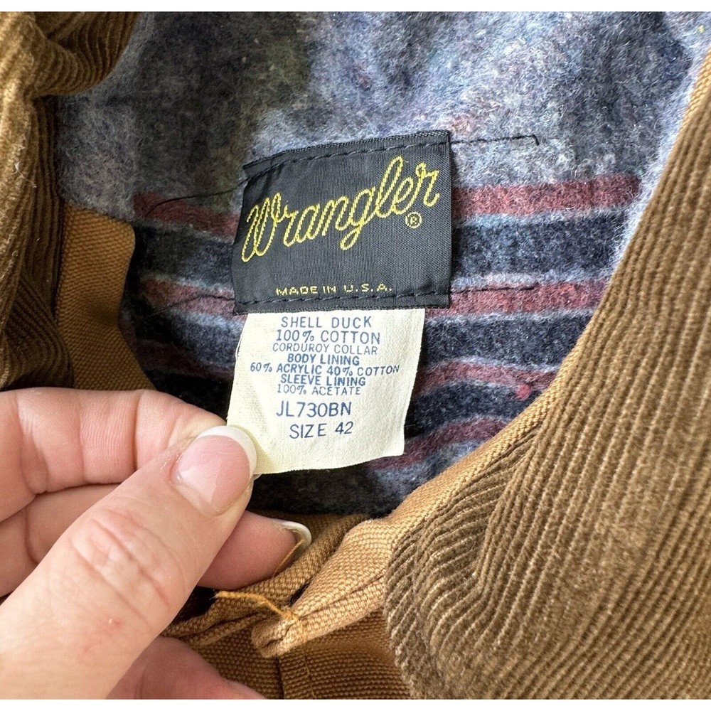 Vintage Wrangler Brown Duck Shell Blanket Lined Corduroy Collar Coat Size 42 USA - Picture 8 of 10
